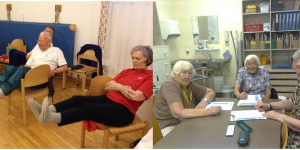 Picture of people doing resistance and cognitive training.