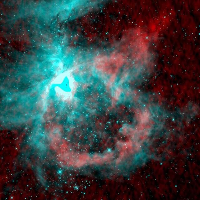Bild von Radioemission von neutralen Wasserstoffatomen in Richtung des Orionnebels.