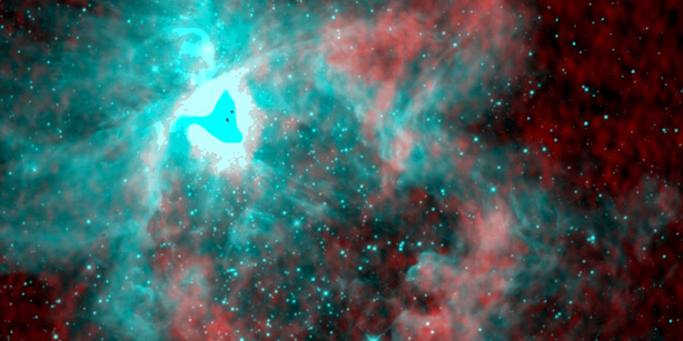 Bild von Radioemission von neutralen Wasserstoffatomen in Richtung des Orionnebels.