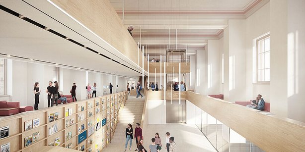 Visualisierung Hauptbibliothek Uni Wien: Eingangsbereich.