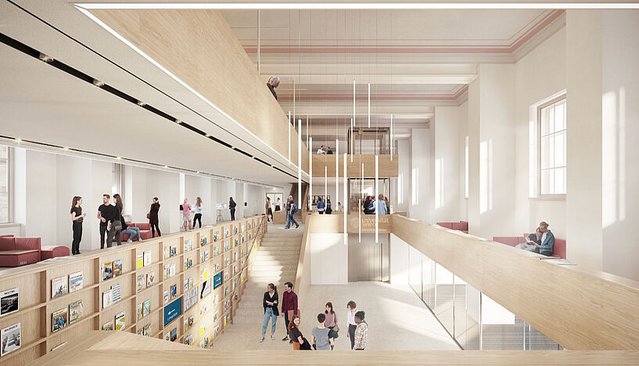 Visualisierung Hauptbibliothek Uni Wien: Eingangsbereich.